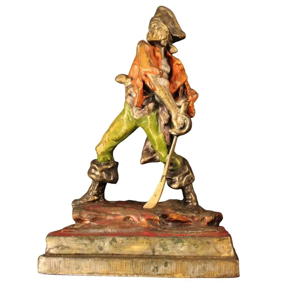 Antique 1920 Pirate Bookend Statue Enamel Metal Signed P. Beneduce 7